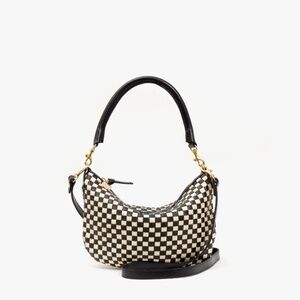 Clare V. Petit Moyen in Black/Cream Woven Checker